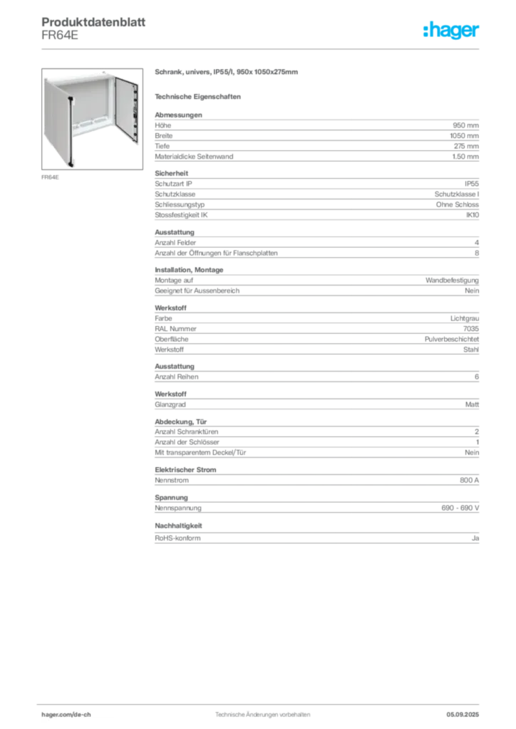 Bild Hager Produktdatenblatt FR64E | Hager Schweiz
