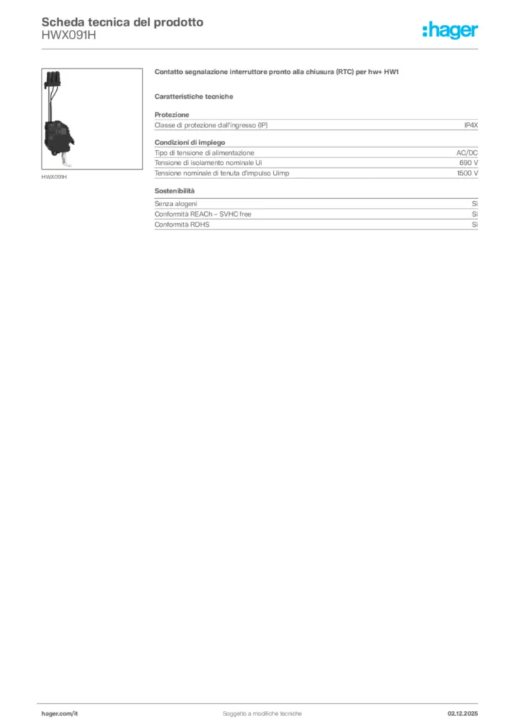 Immagine Hager Scheda tecnica del prodotto HWX091H | Hager Italia