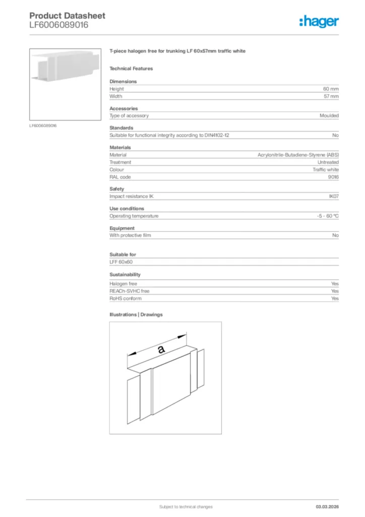 Image Hager Product data sheet LF6006089016  | Hager Africa