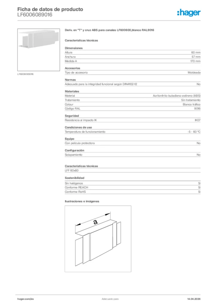 Imagen Hager Ficha de datos de producto LF6006089016 | Hager España