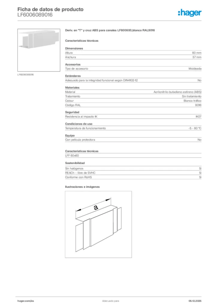Imagen Hager Ficha de datos de producto LF6006089016 | Hager España