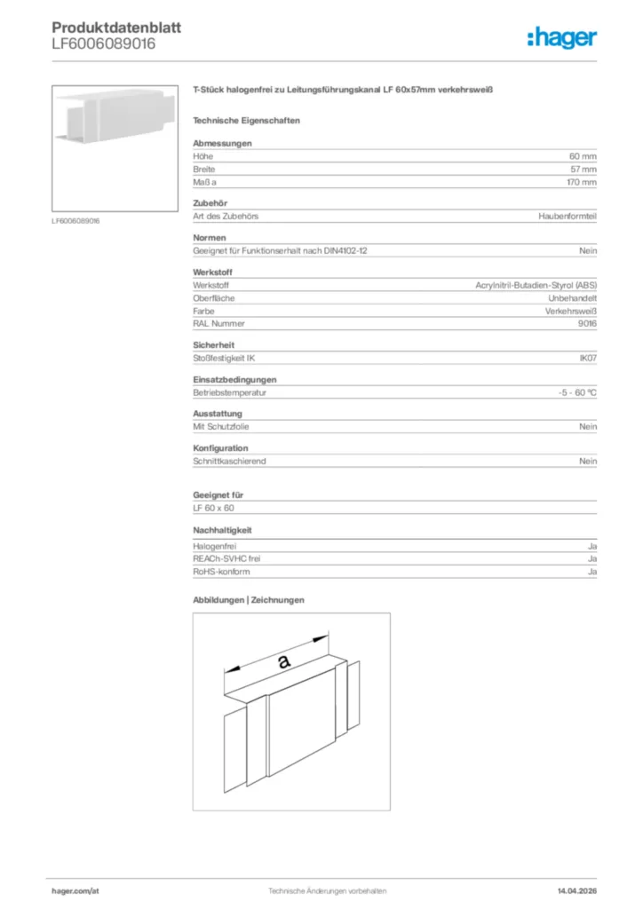 Bild Hager Produktdatenblatt LF6006089016 | Hager Deutschland