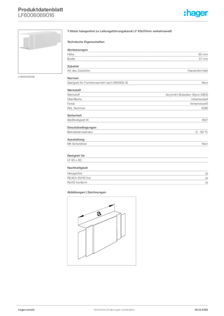 Bild Hager Produktdatenblatt LF6006089016 | Hager Deutschland