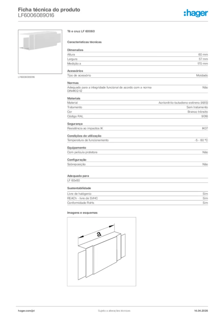 Imagem Hager Ficha técnica do produto LF6006089016 | Hager Portugal