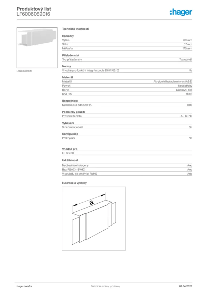 Obrázek Hager Product data sheet LF6006089016 | Hager