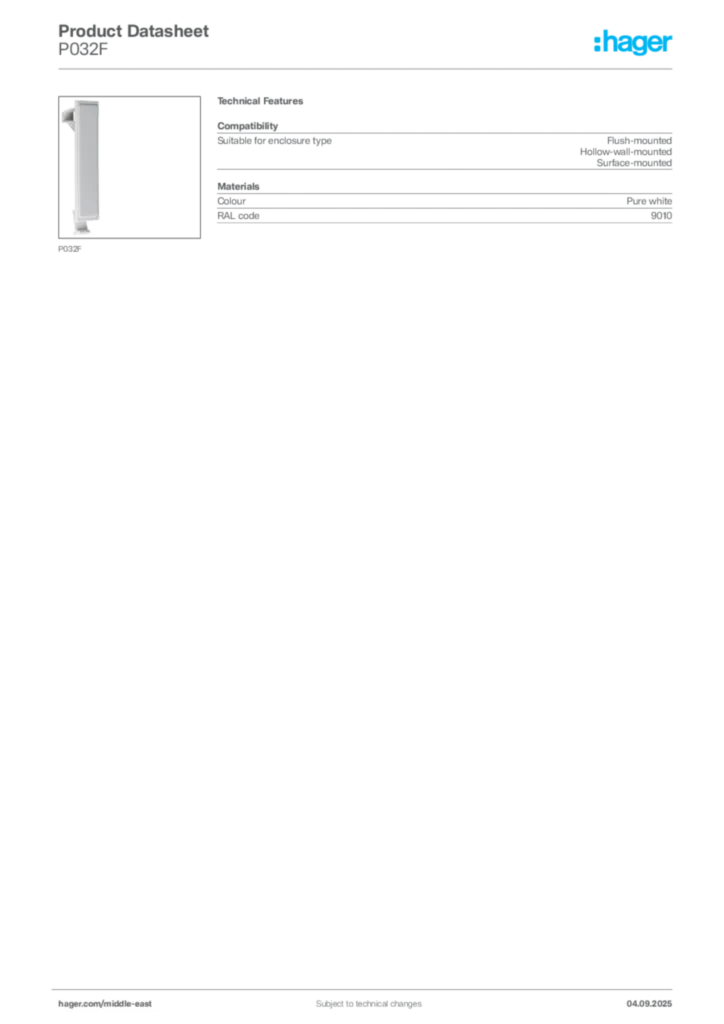 Image Hager Product data sheet P032F  | Hager