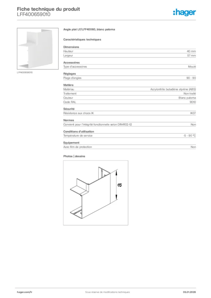 Image Hager Fiche technique du produit LFF400659010 | Hager France