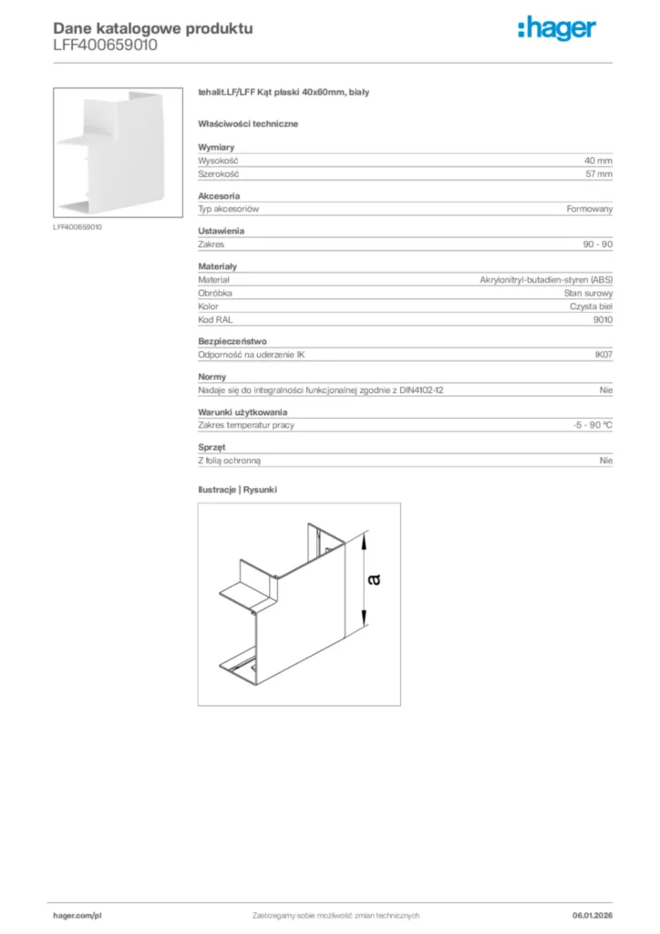 Zdjęcie Hager Karta katalogowa LFF400659010 | Hager Polska