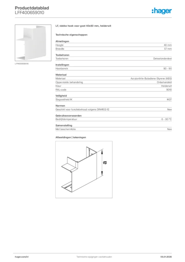 Afbeelding Hager Productdatablad LFF400659010 | Hager Nederland