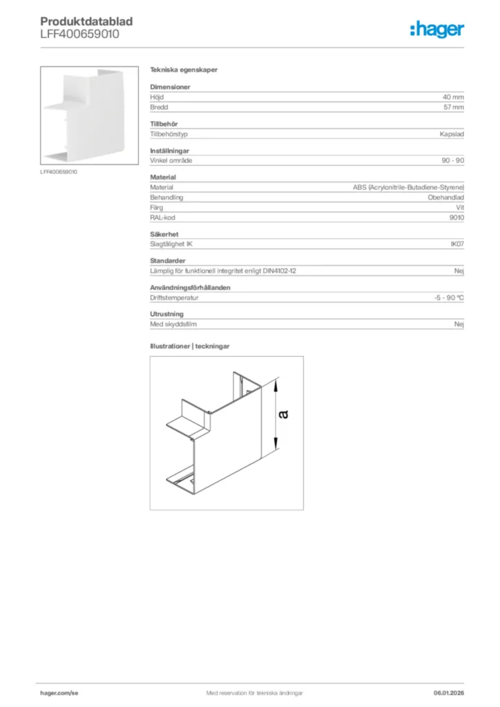 Bild Hager Produktdatablad LFF400659010 | Hager Sverige