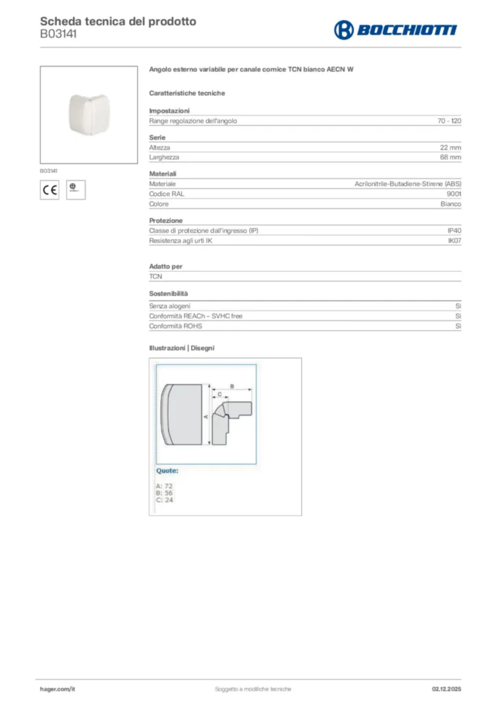 Immagine Bocchiotti Scheda tecnica del prodotto B03141 | Hager Italia