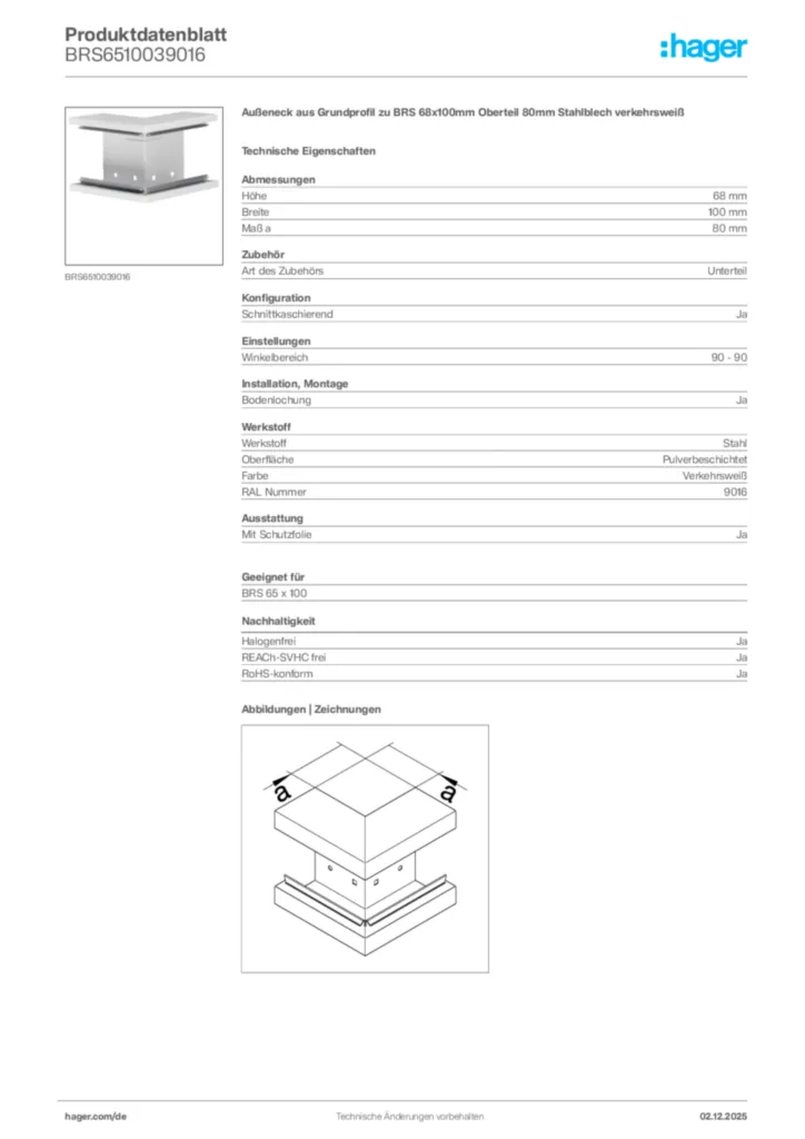 Bild Hager Produktdatenblatt BRS6510039016 | Hager Deutschland