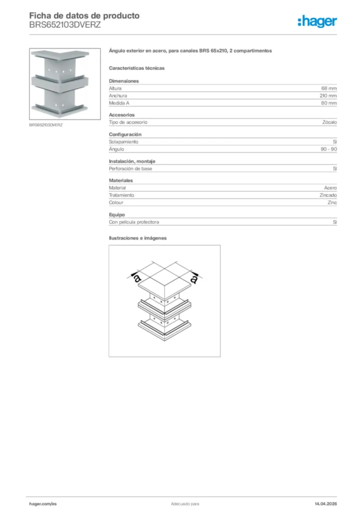 Imagen Hager Ficha de datos de producto BRS652103DVERZ | Hager España