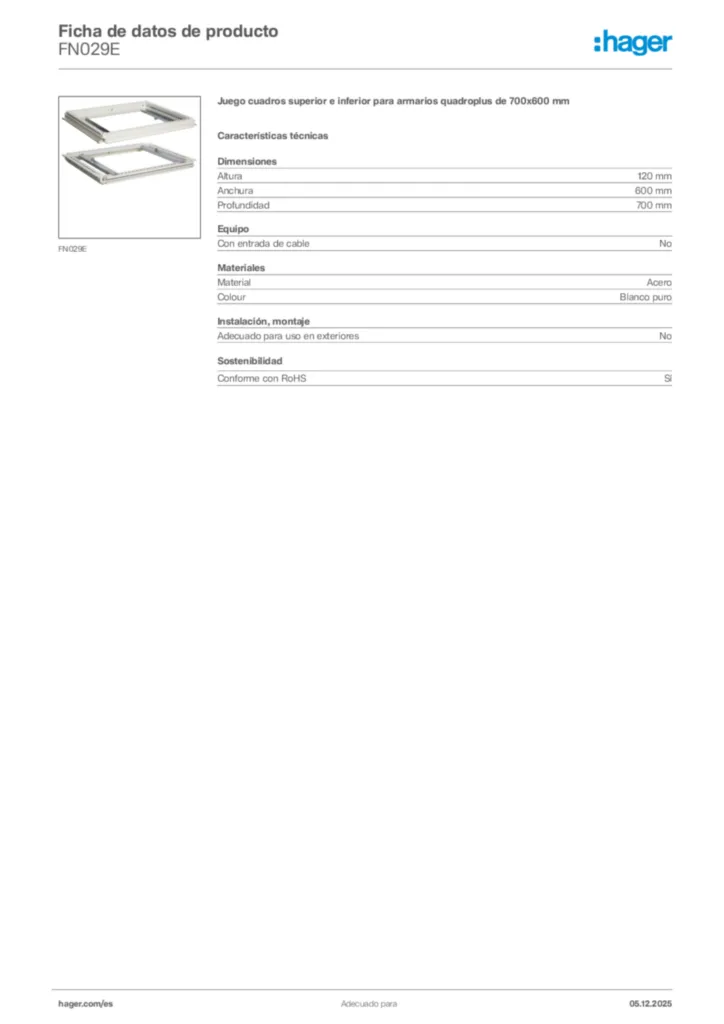 Imagen Hager Ficha de datos de producto FN029E | Hager España