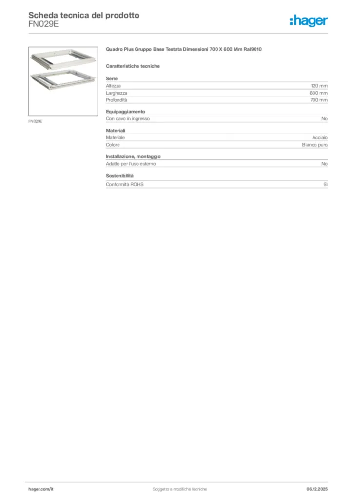 Immagine Hager Scheda tecnica del prodotto FN029E | Hager Italia