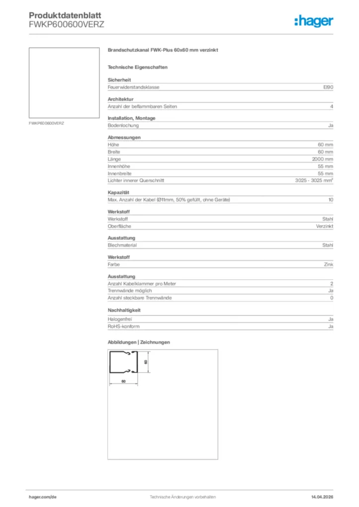 Bild Hager Produktdatenblatt FWKP600600VERZ | Hager Deutschland