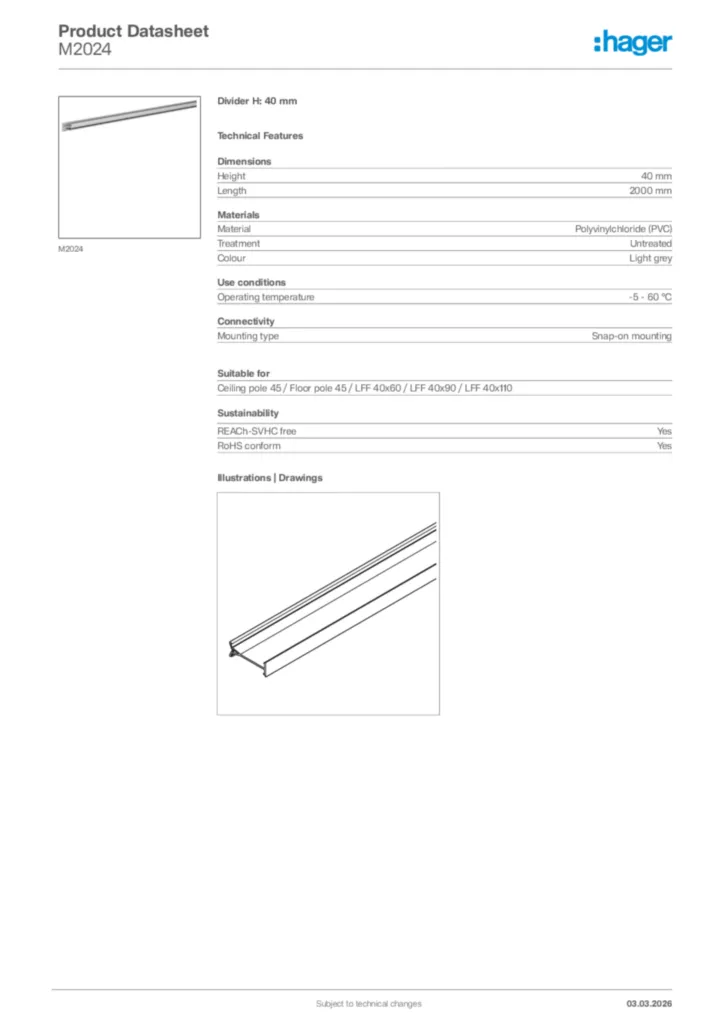Image Hager Product data sheet M2024  | Hager Africa