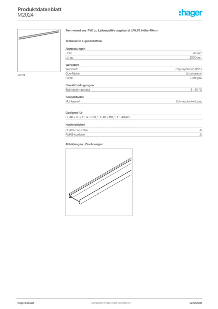 Bild Hager Produktdatenblatt M2024 | Hager Deutschland