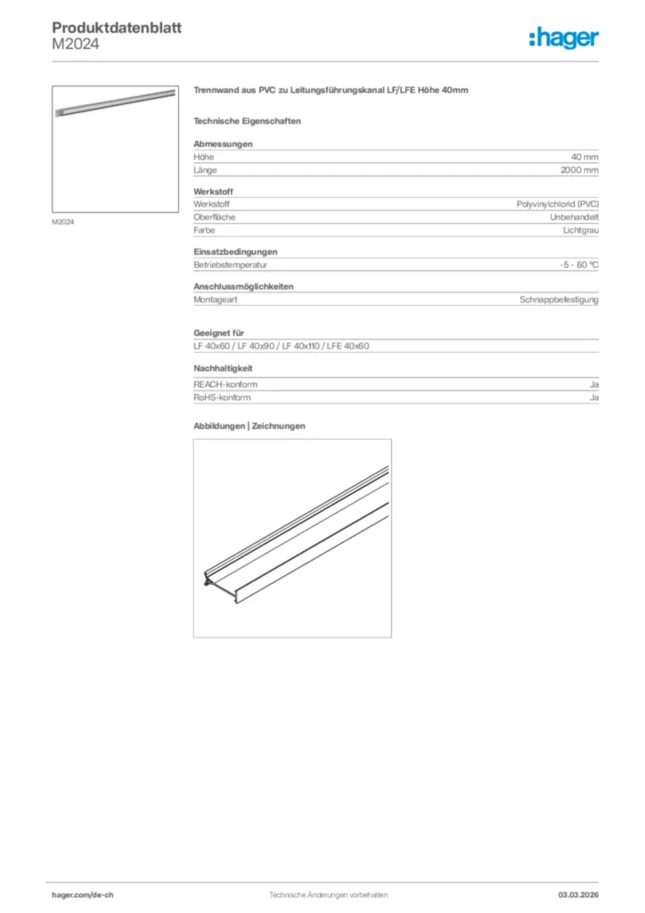 Bild Hager Produktdatenblatt M2024 | Hager Schweiz