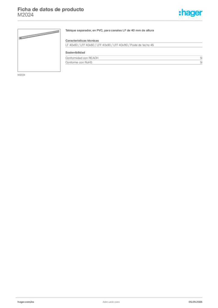 Imagen Hager Ficha de datos de producto M2024 | Hager España