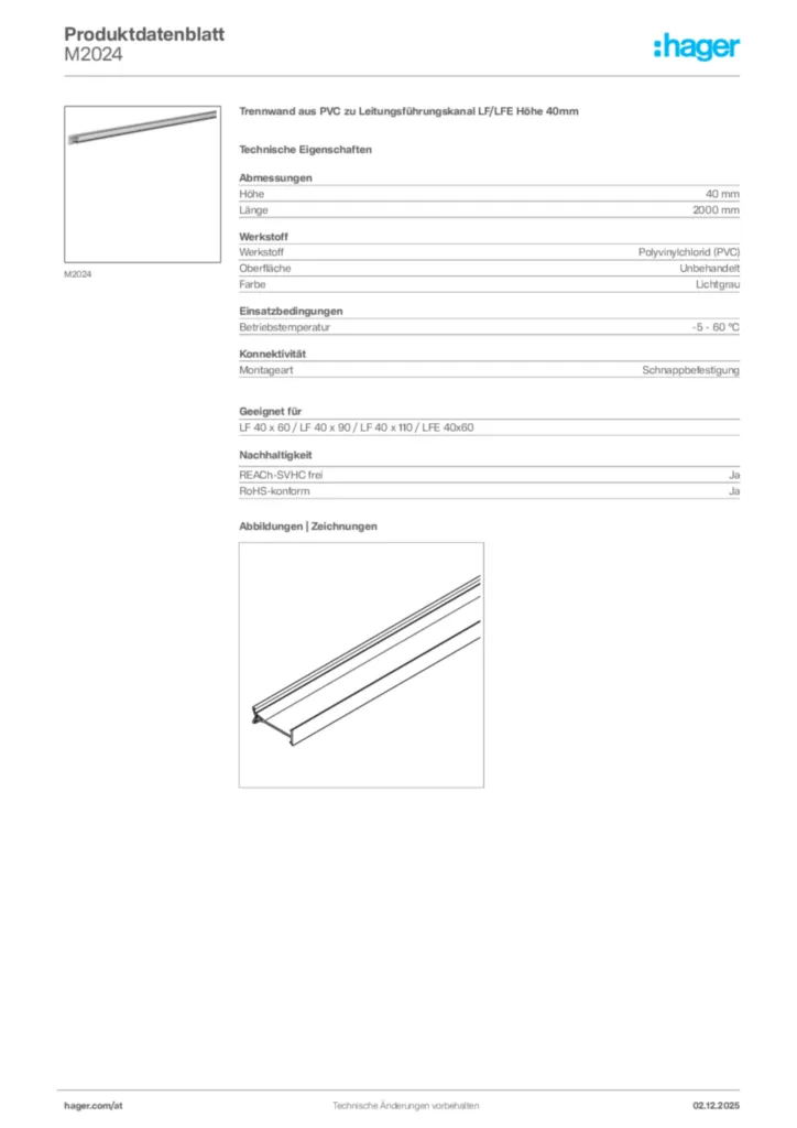 Bild Hager Produktdatenblatt M2024 | Hager Deutschland