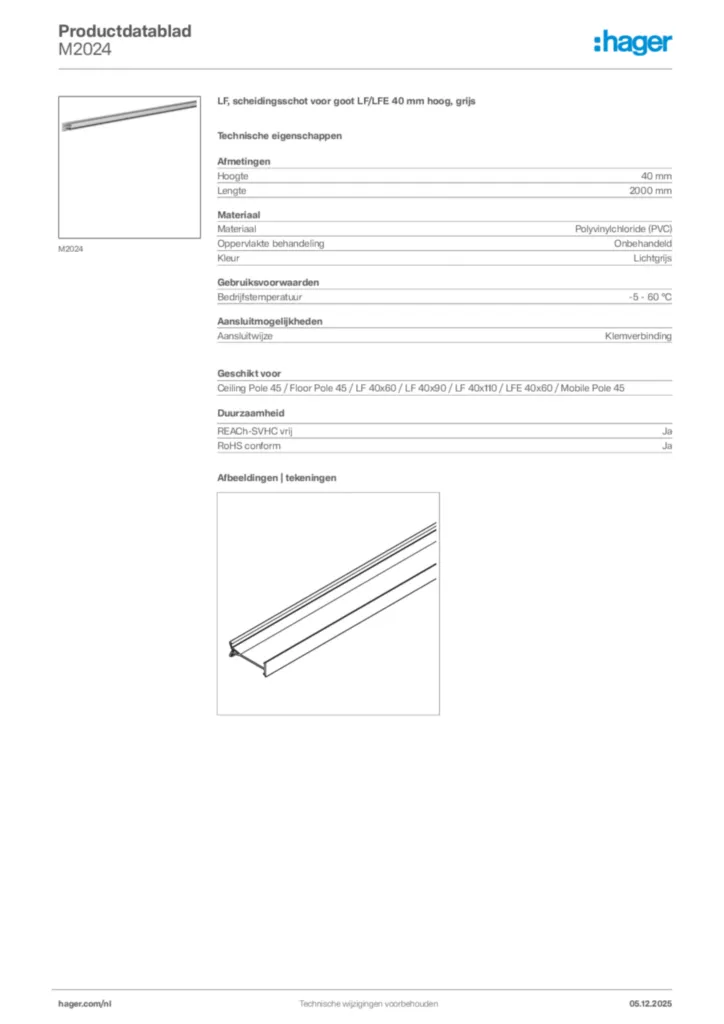Afbeelding Hager Productdatablad M2024 | Hager Nederland