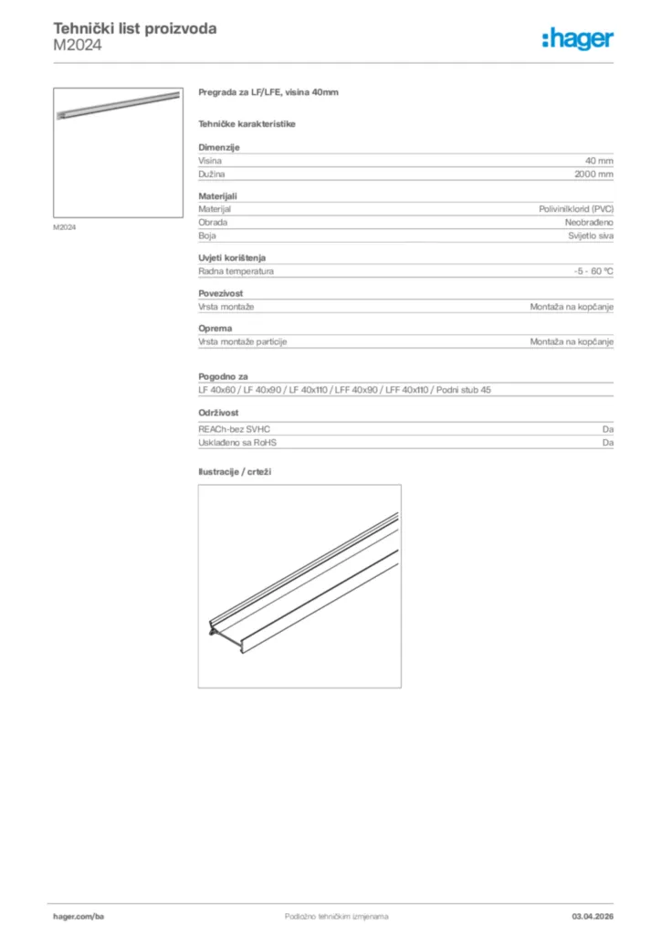 Slika Hager Tehnički list proizvoda M2024  | Hager
