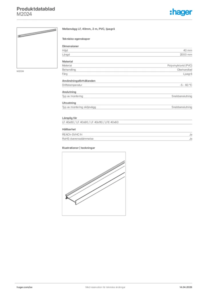 Bild Hager Produktdatablad M2024 | Hager Sverige