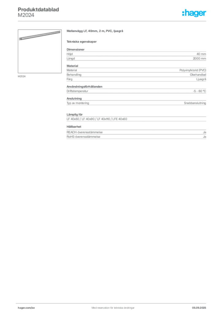 Bild Hager Produktdatablad M2024 | Hager Sverige