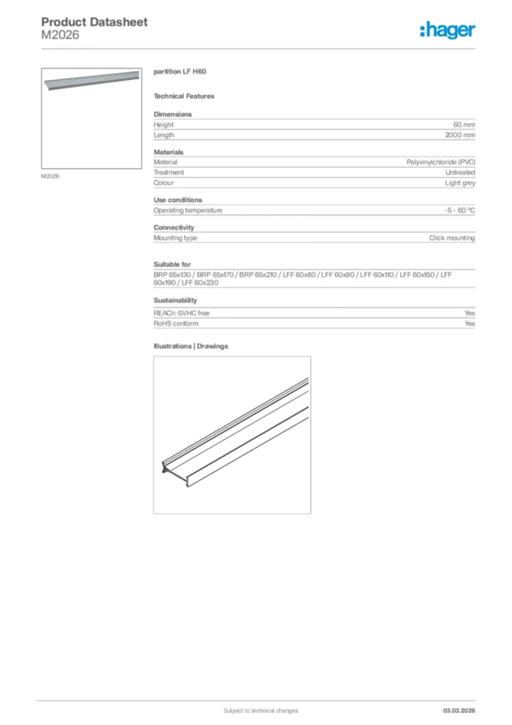Image Hager Product data sheet M2026  | Hager Africa