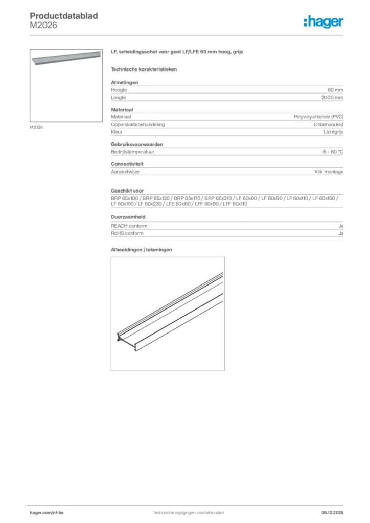 Afbeelding Hager Productdatablad M2026 | Hager Belgium
