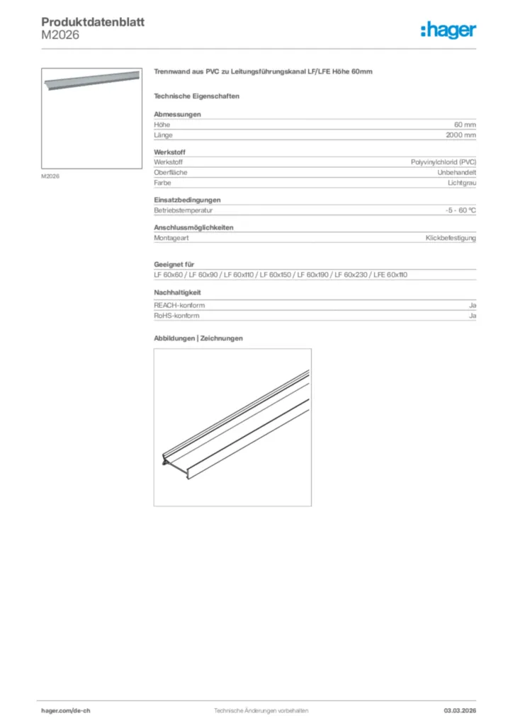 Bild Hager Produktdatenblatt M2026 | Hager Schweiz