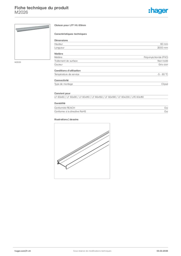 Image Hager Fiche technique du produit M2026 | Hager Suisse