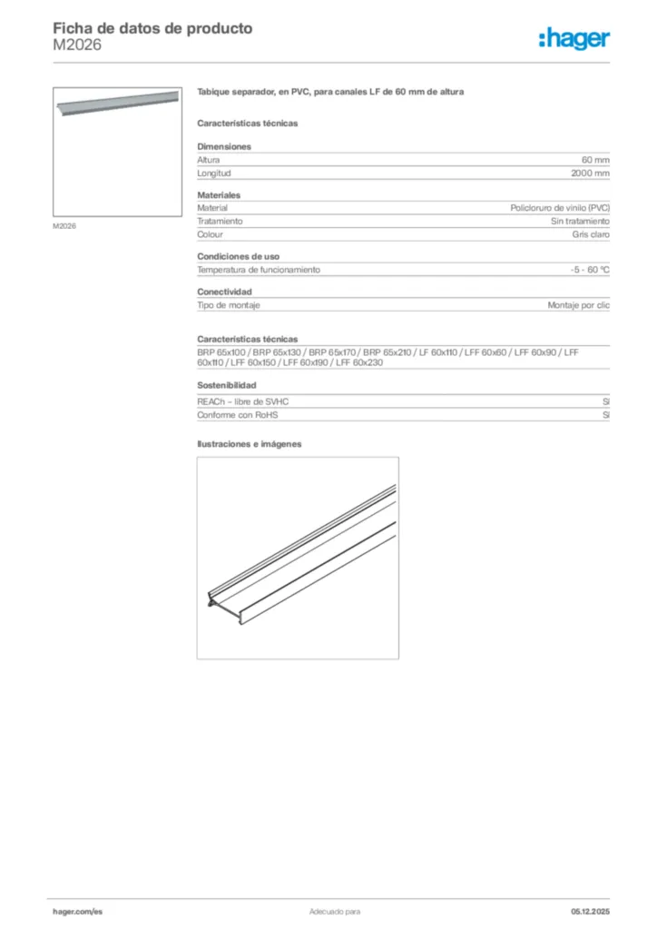 Imagen Hager Ficha de datos de producto M2026 | Hager España