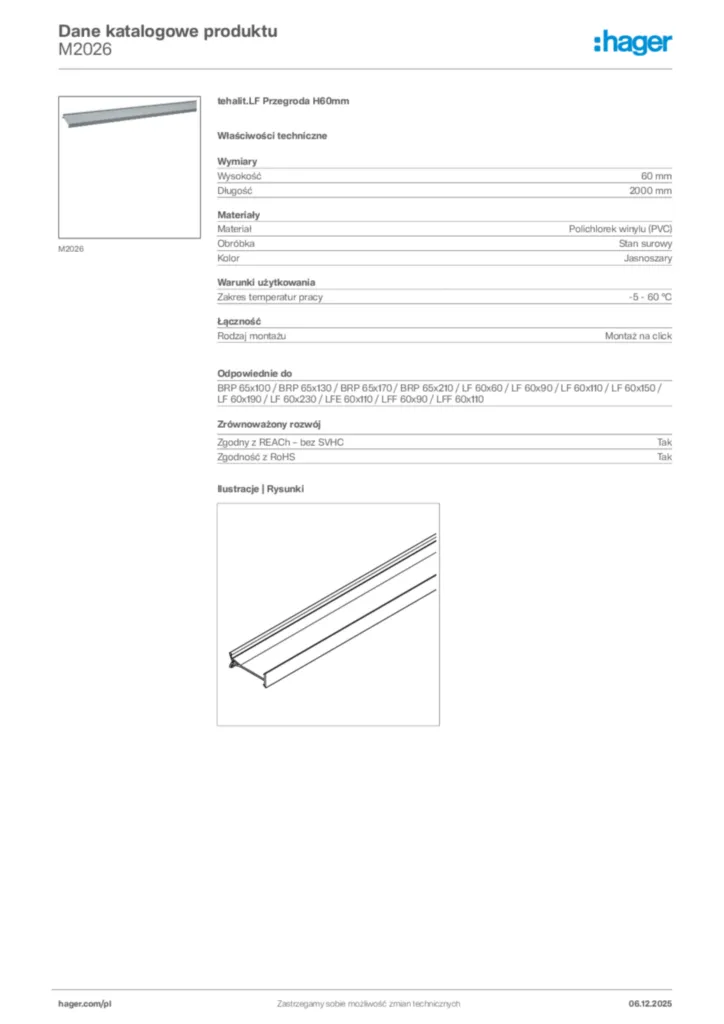 Zdjęcie Hager Dane katalogowe produktu M2026 | Hager Polska