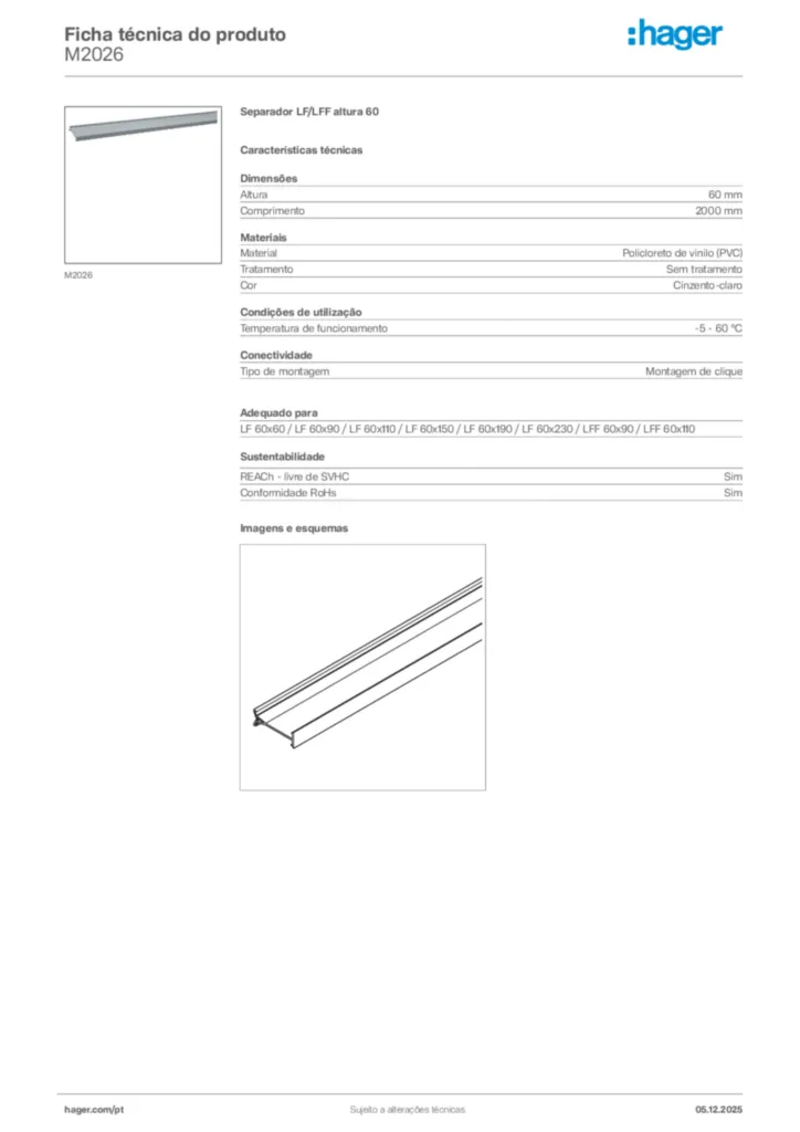 Imagem Hager Ficha técnica do produto M2026 | Hager Portugal