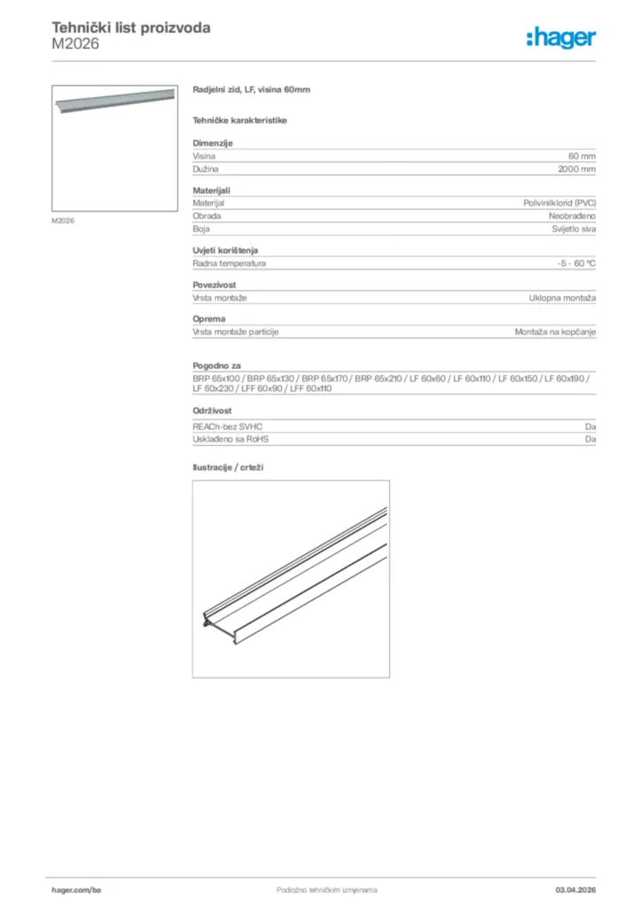 Slika Hager Tehnički list proizvoda M2026  | Hager