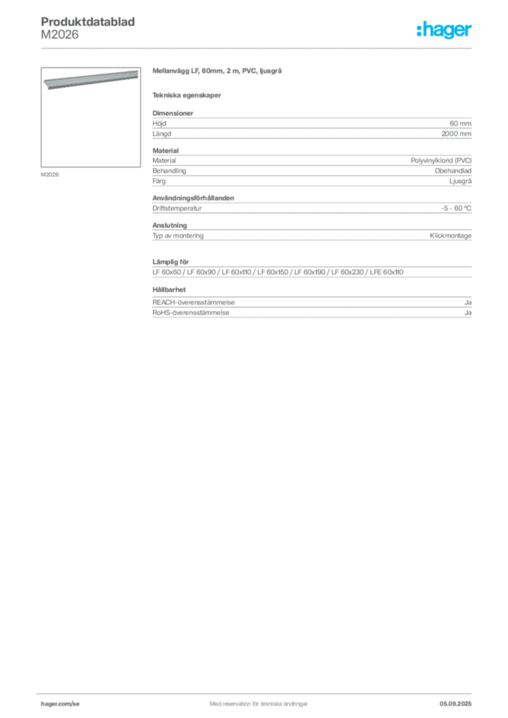Bild Hager Produktdatablad M2026 | Hager Sverige