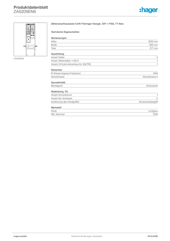 Bild Hager Produktdatenblatt ZAS205EN9 | Hager Deutschland