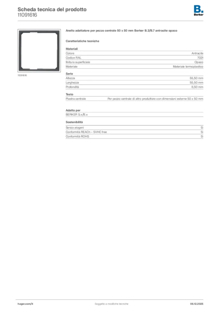 Immagine Berker Scheda tecnica del prodotto 11091616 | Hager Italia