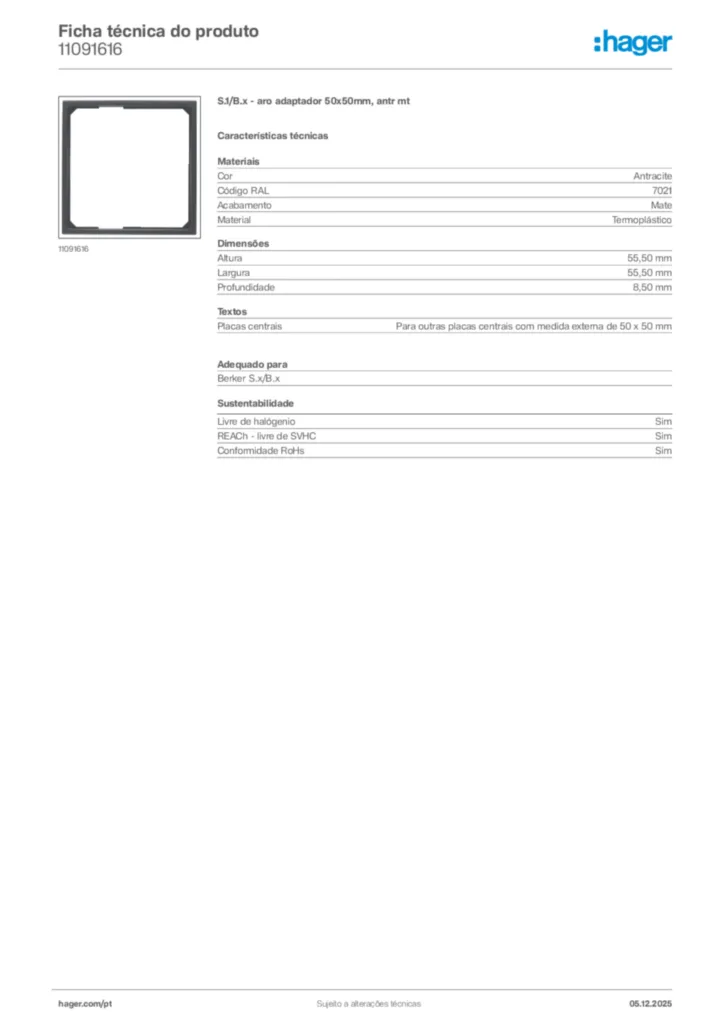 Imagem Hager Ficha técnica do produto 11091616 | Hager Portugal