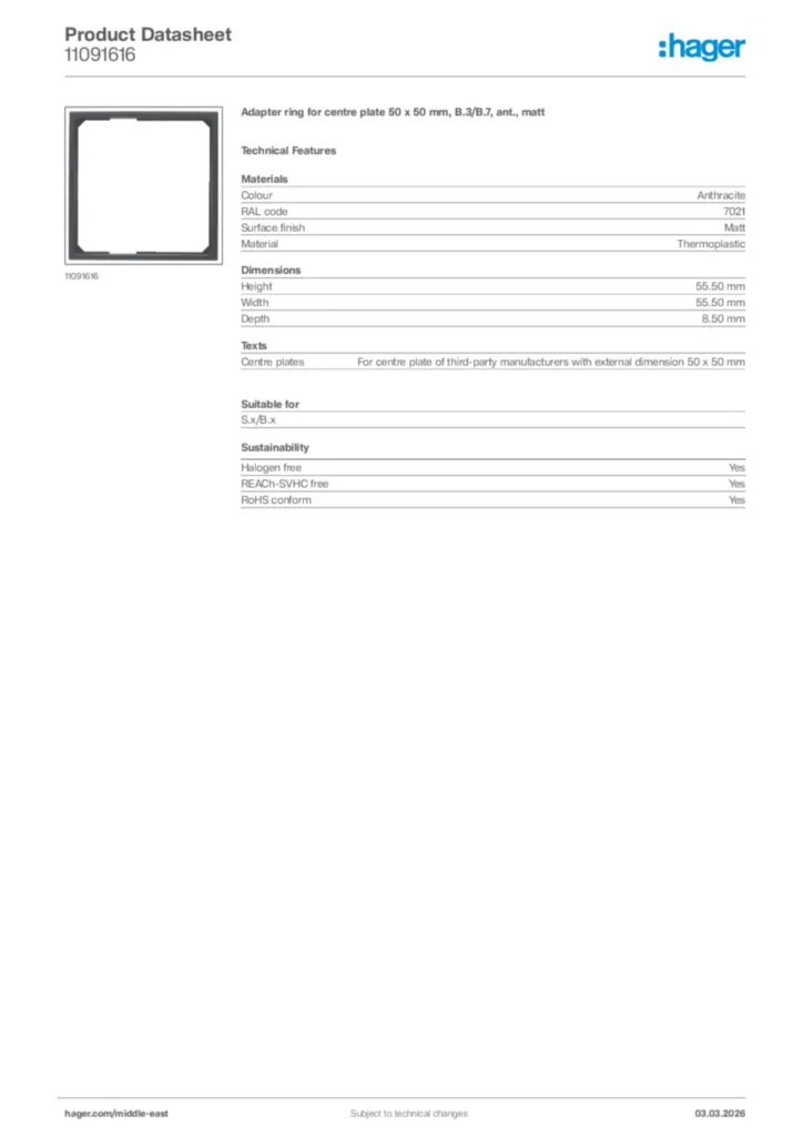 Image Hager Product data sheet 11091616  | Hager