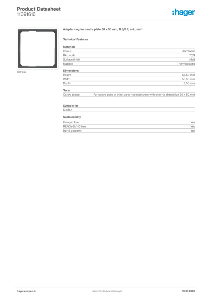 Image Hager Product data sheet 11091616  | Hager
