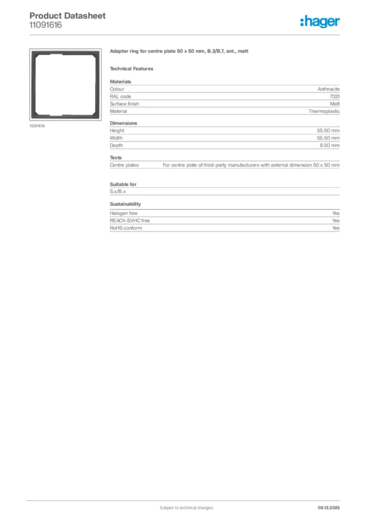 Image Hager Product data sheet 11091616  | Hager