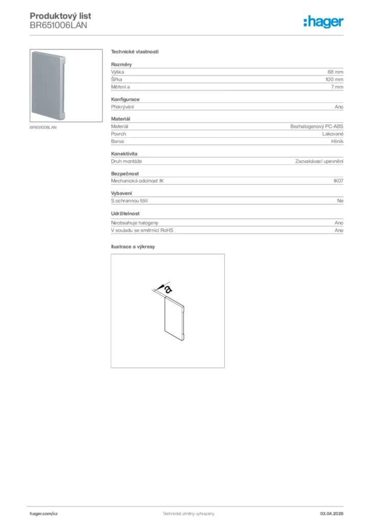 Obrázek Hager Product data sheet BR651006LAN | Hager