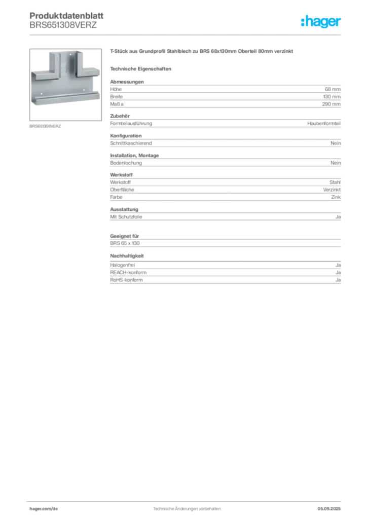 Bild Hager Produktdatenblatt BRS651308VERZ | Hager Deutschland