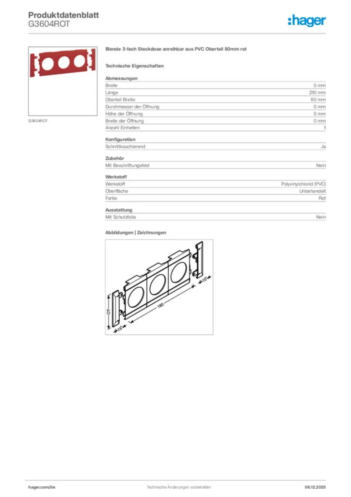 Bild Hager Produktdatenblatt G3604ROT | Hager Deutschland