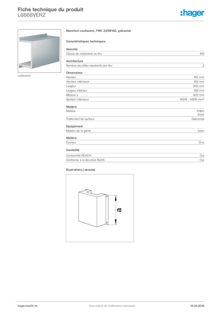 Image Hager Fiche technique du produit L6868VERZ | Hager Suisse