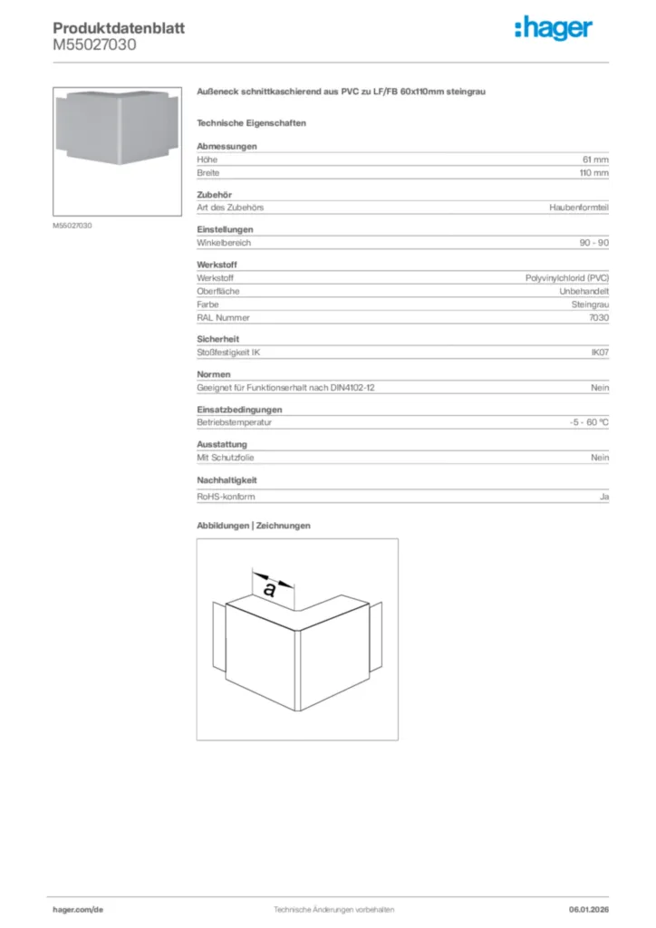 Bild Hager Produktdatenblatt M55027030 | Hager Deutschland
