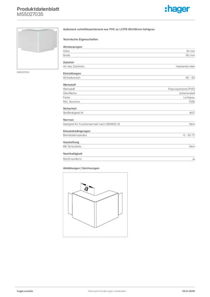 Bild Hager Produktdatenblatt M55027035 | Hager Deutschland
